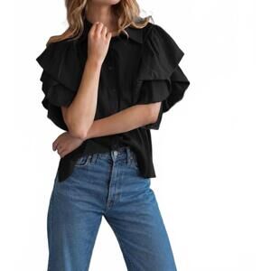 NEW JOH wrynn woven ruffled top in black